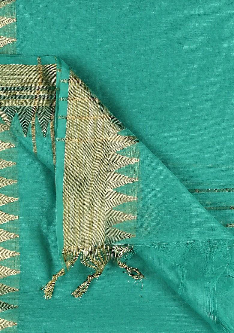 Sea Green And Gold Toned Tasselled Border Dupatta