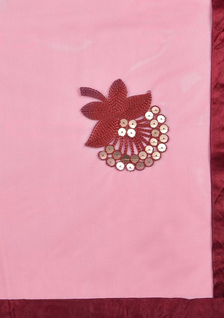 Maroon And Golden Floral Embroidered And Sequinned Dupatta