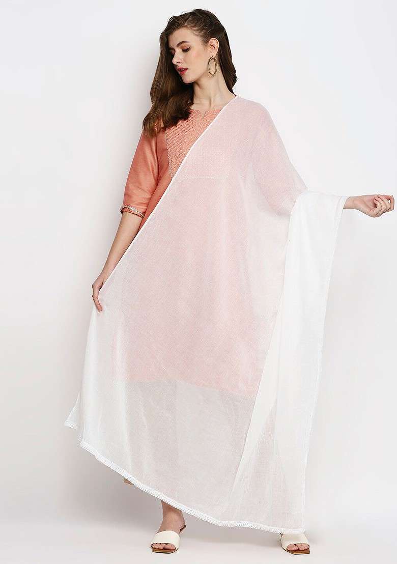 White Printed Dupatta - Indya
