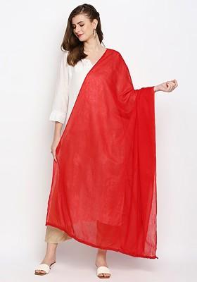 Red Solid Pure Cotton Dupatta
