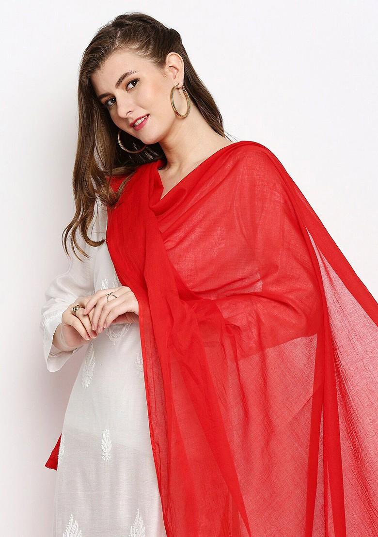 Red Solid Pure Cotton Dupatta