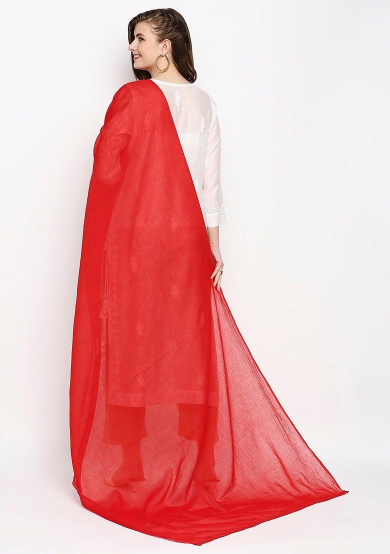 Red Solid Pure Cotton Dupatta