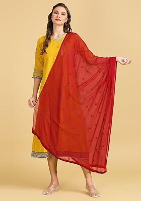 Floral Embroidered Sequinned Chiffon Dupatta