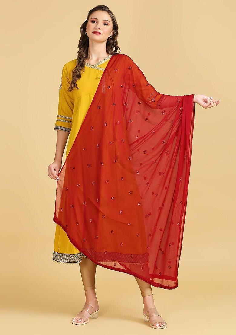 Floral Embroidered Sequinned Chiffon Dupatta
