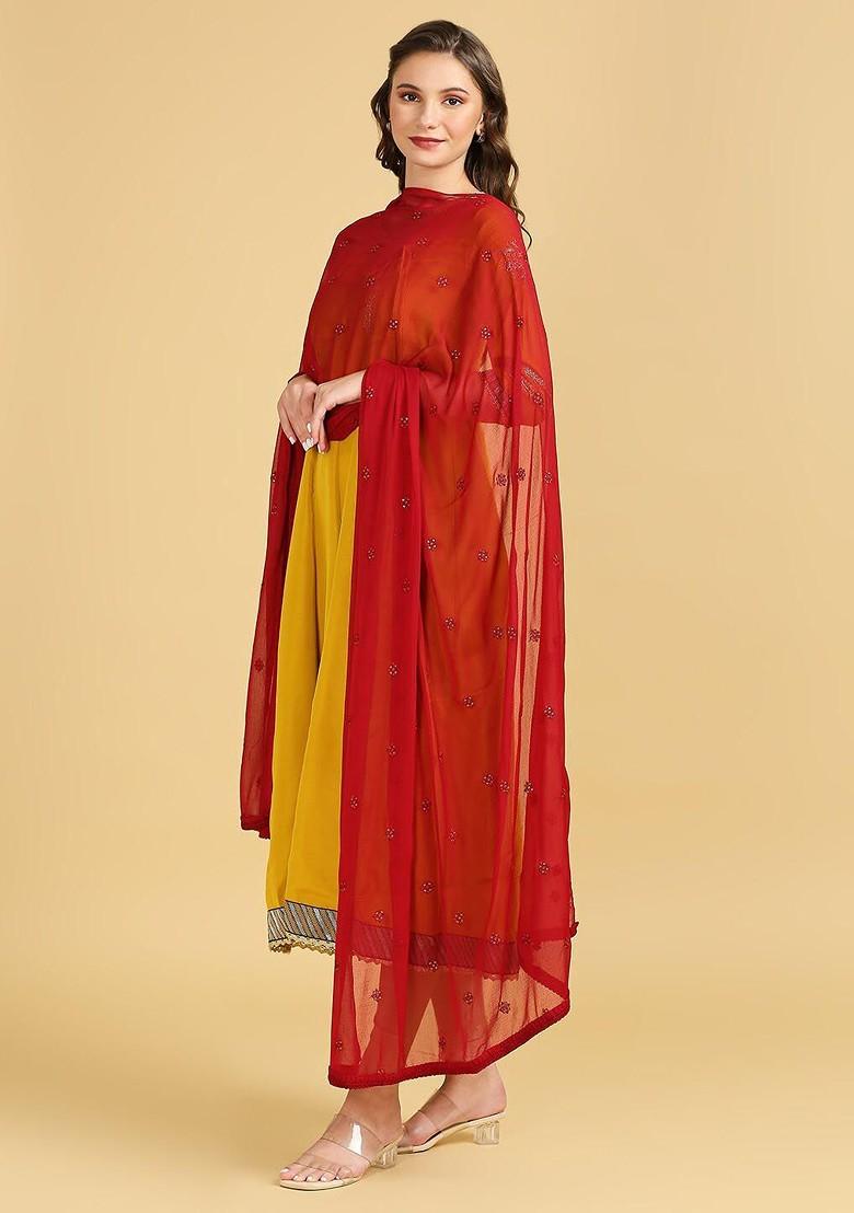 Floral Embroidered Sequinned Chiffon Dupatta