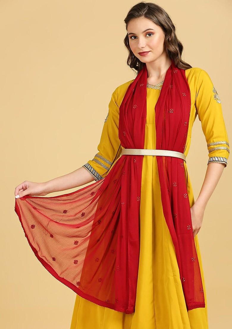 Floral Embroidered Sequinned Chiffon Dupatta