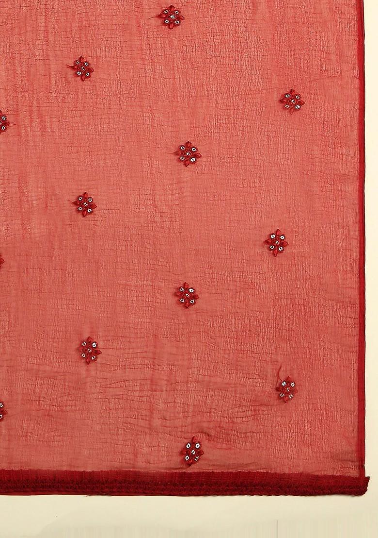 Floral Embroidered Sequinned Chiffon Dupatta