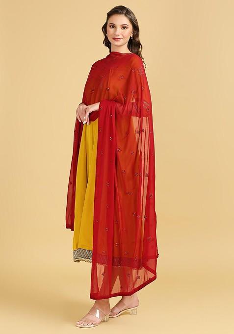 Floral Embroidered Sequinned Chiffon Dupatta