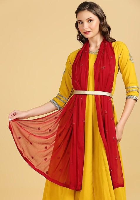 Floral Embroidered Sequinned Chiffon Dupatta