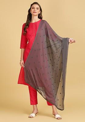 Floral Embroidered Sequinned Dupatta