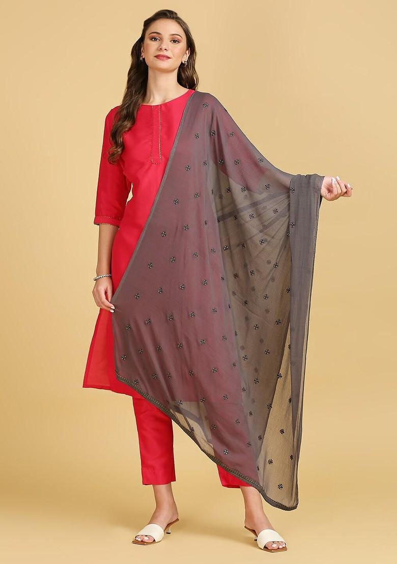 Floral Embroidered Sequinned Dupatta