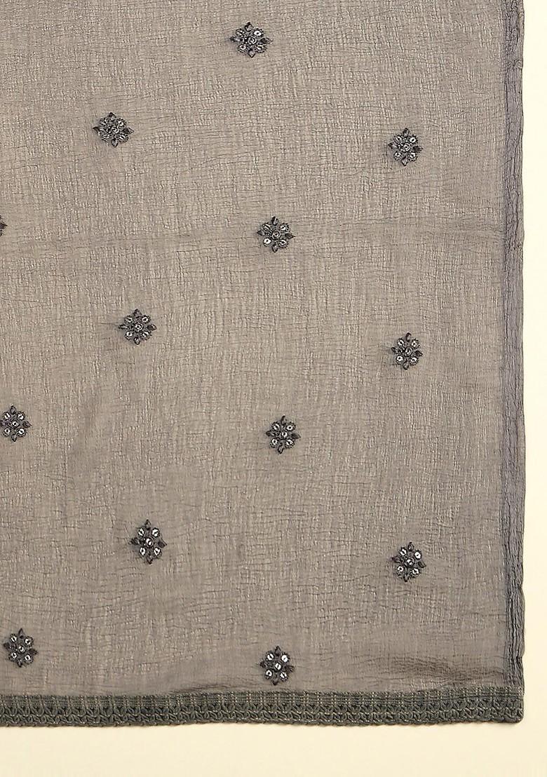 Floral Embroidered Sequinned Dupatta