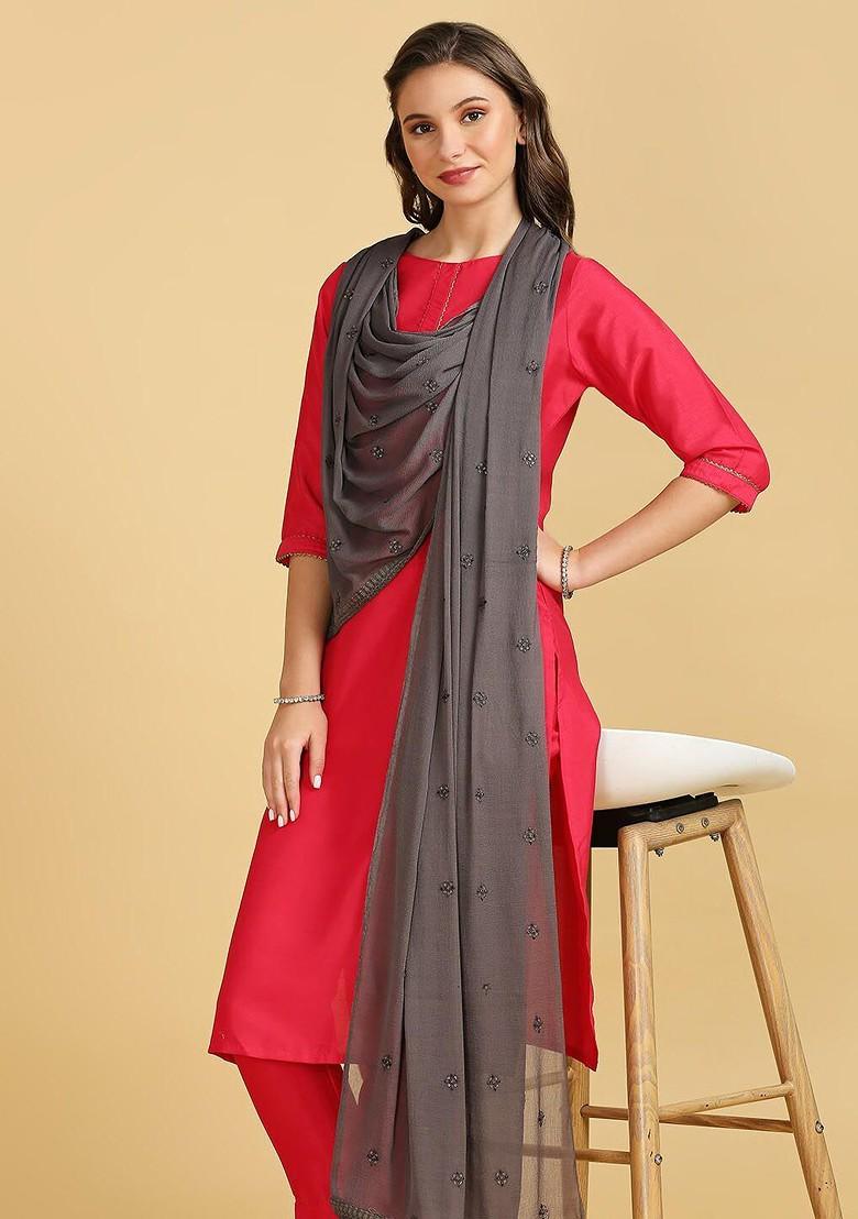 Floral Embroidered Sequinned Dupatta