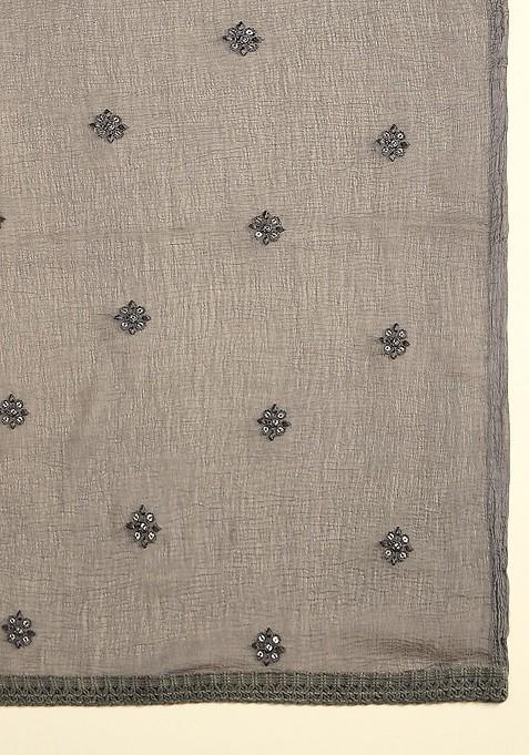 Floral Embroidered Sequinned Dupatta