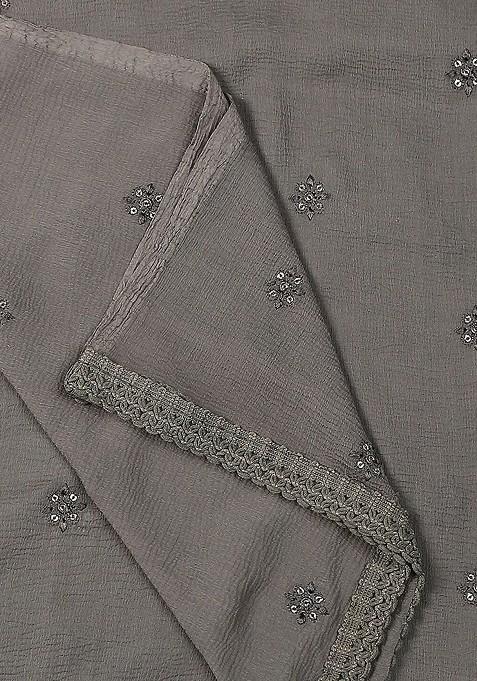 Floral Embroidered Sequinned Dupatta