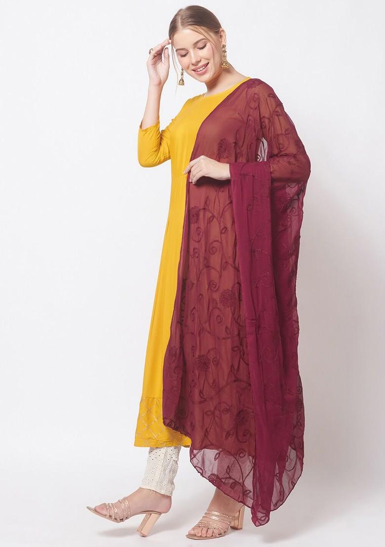 Burgundy Embroidered Dupatta