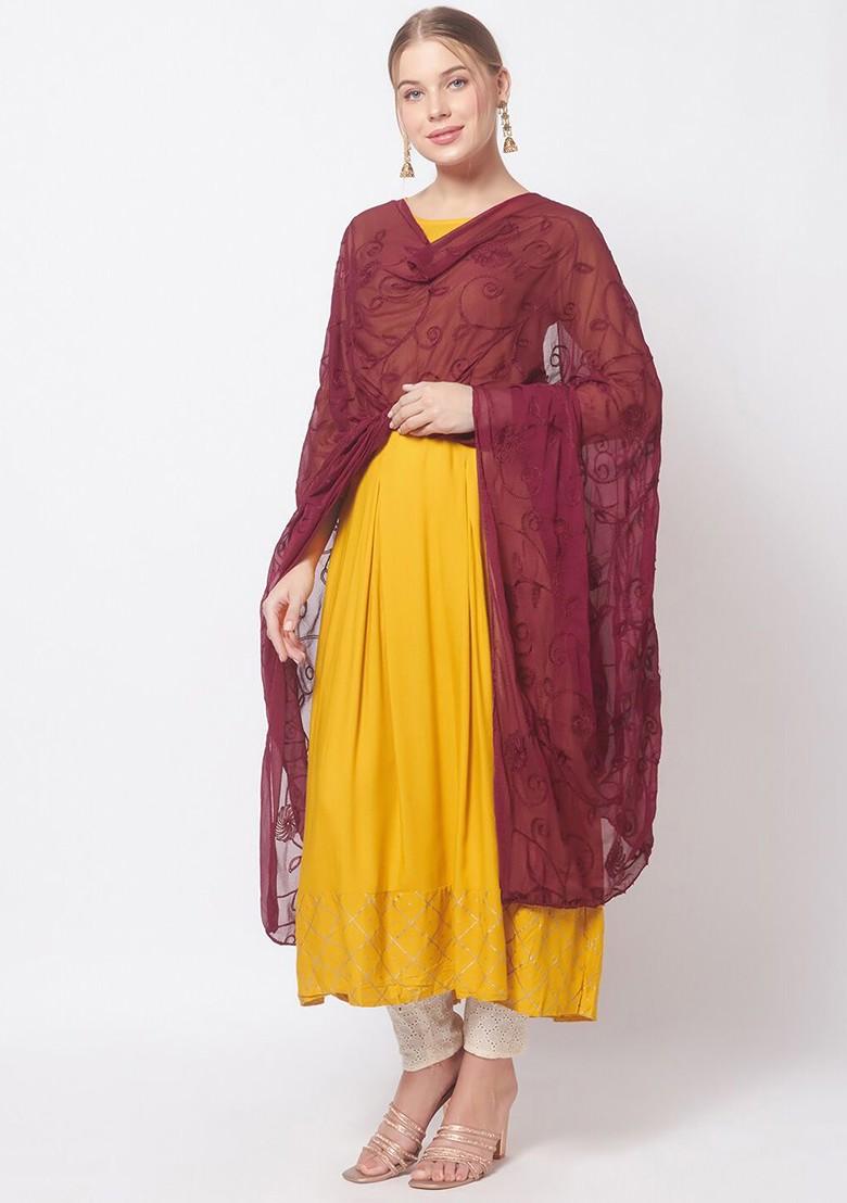 Burgundy Embroidered Dupatta