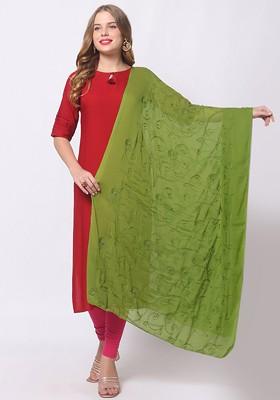 Olive Green Embroidered Dupatta
