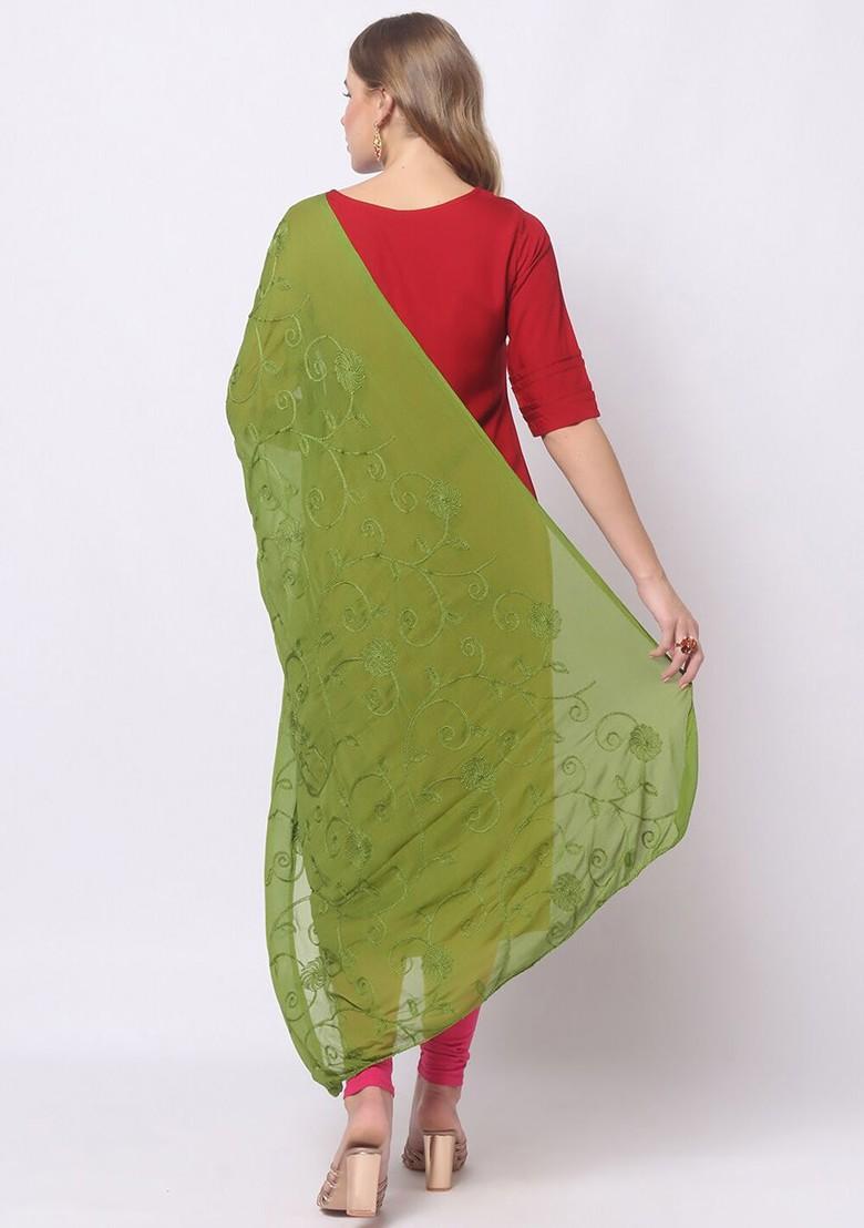 Olive Green Embroidered Dupatta