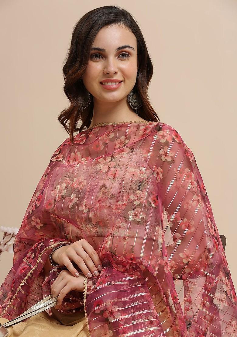Floral Printed Organza Dupatta