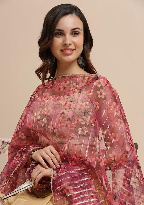 Floral Printed Organza Dupatta