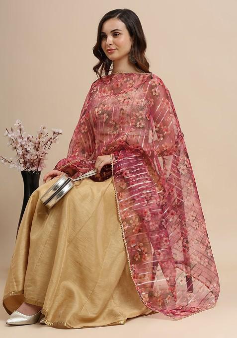 Floral Printed Organza Dupatta