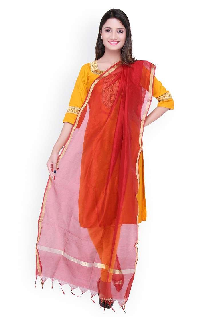 Maroon Silk Dupatta - Indya