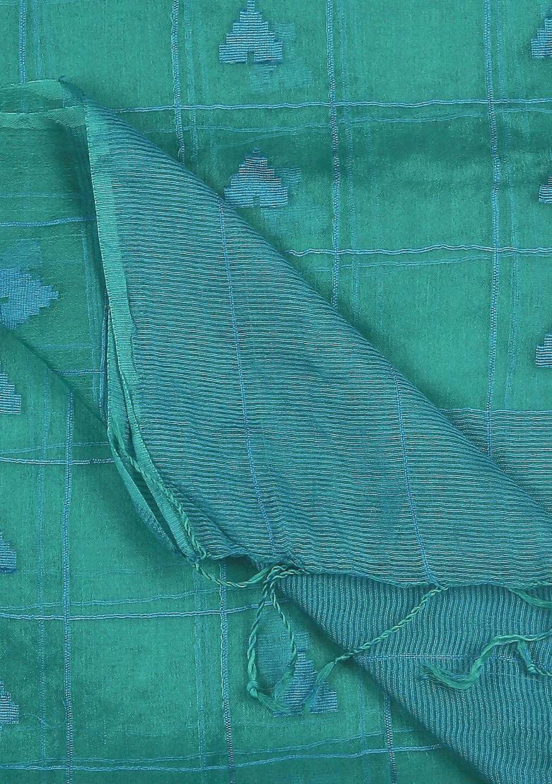 Green And Gold Toned Woven Design Organza Dupatta