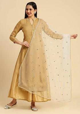 Geometric Embroidered Sequinned Detailed Net Dupatta