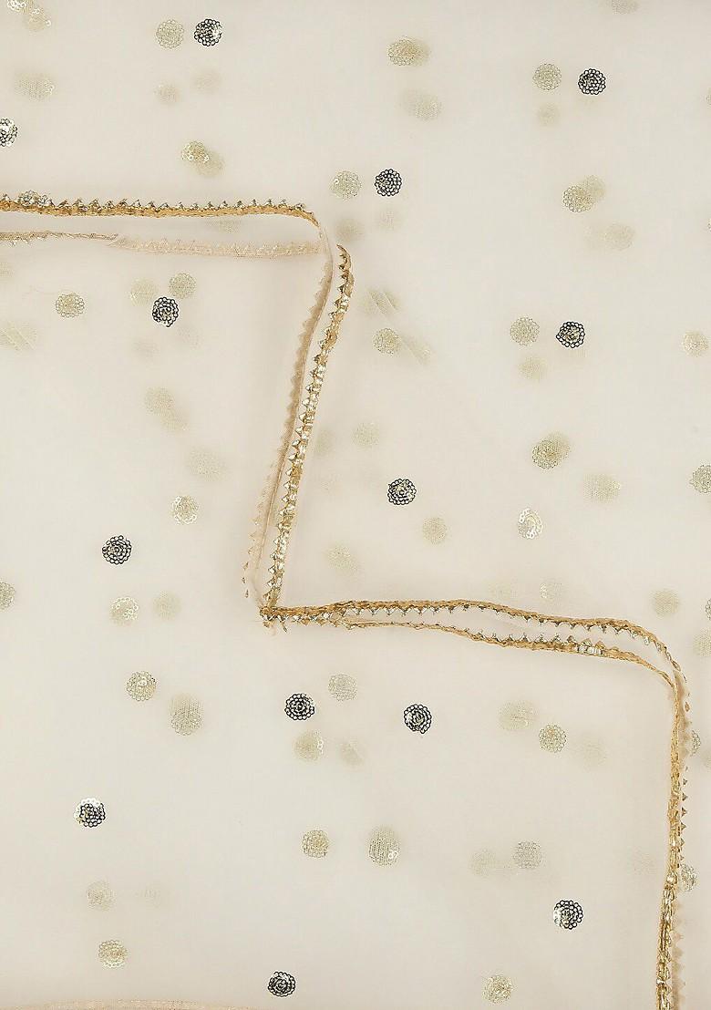 Geometric Embroidered Sequinned Detailed Net Dupatta