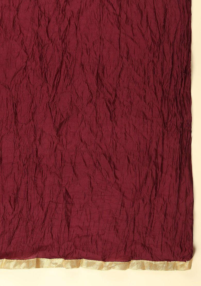 Burgundy And Gold Border Crushed Silk Dupatta