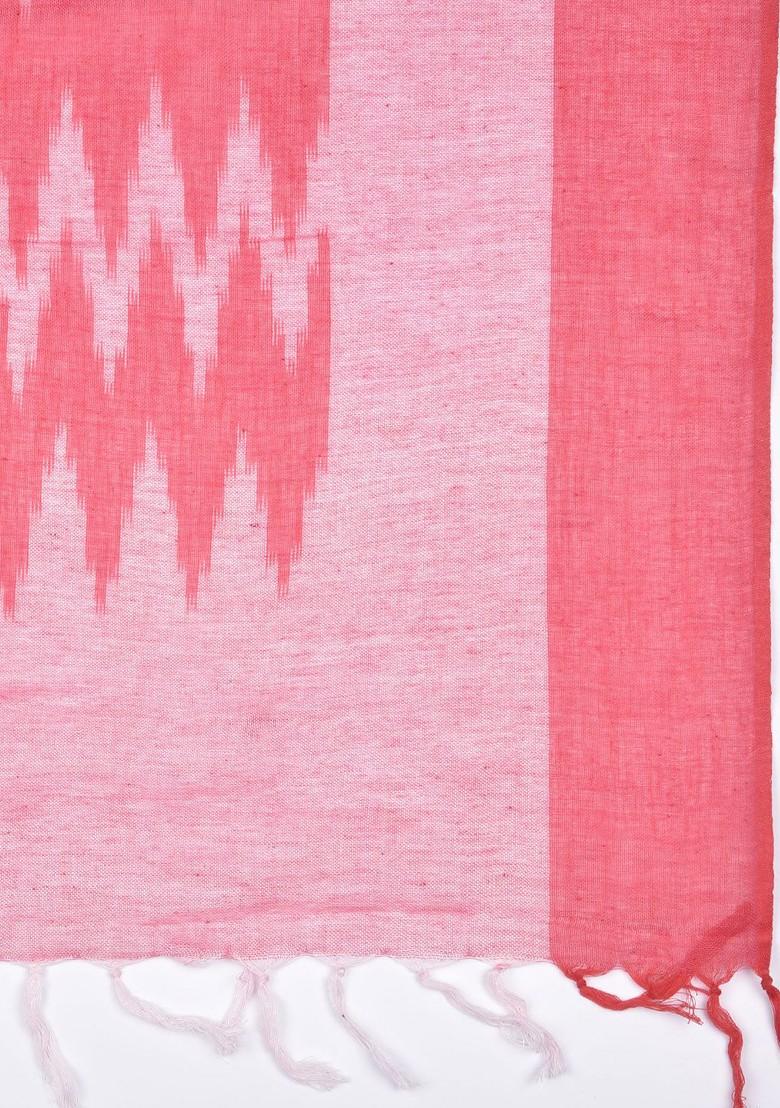 Pure Cotton Pink Ikat Woven Design Pure Cotton Dupatta