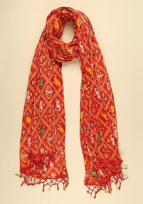 Red And Green Printed Dupatta