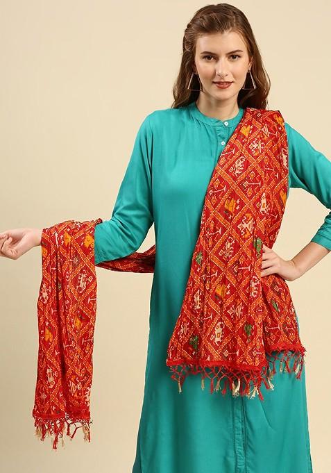 Red And Green Printed Dupatta