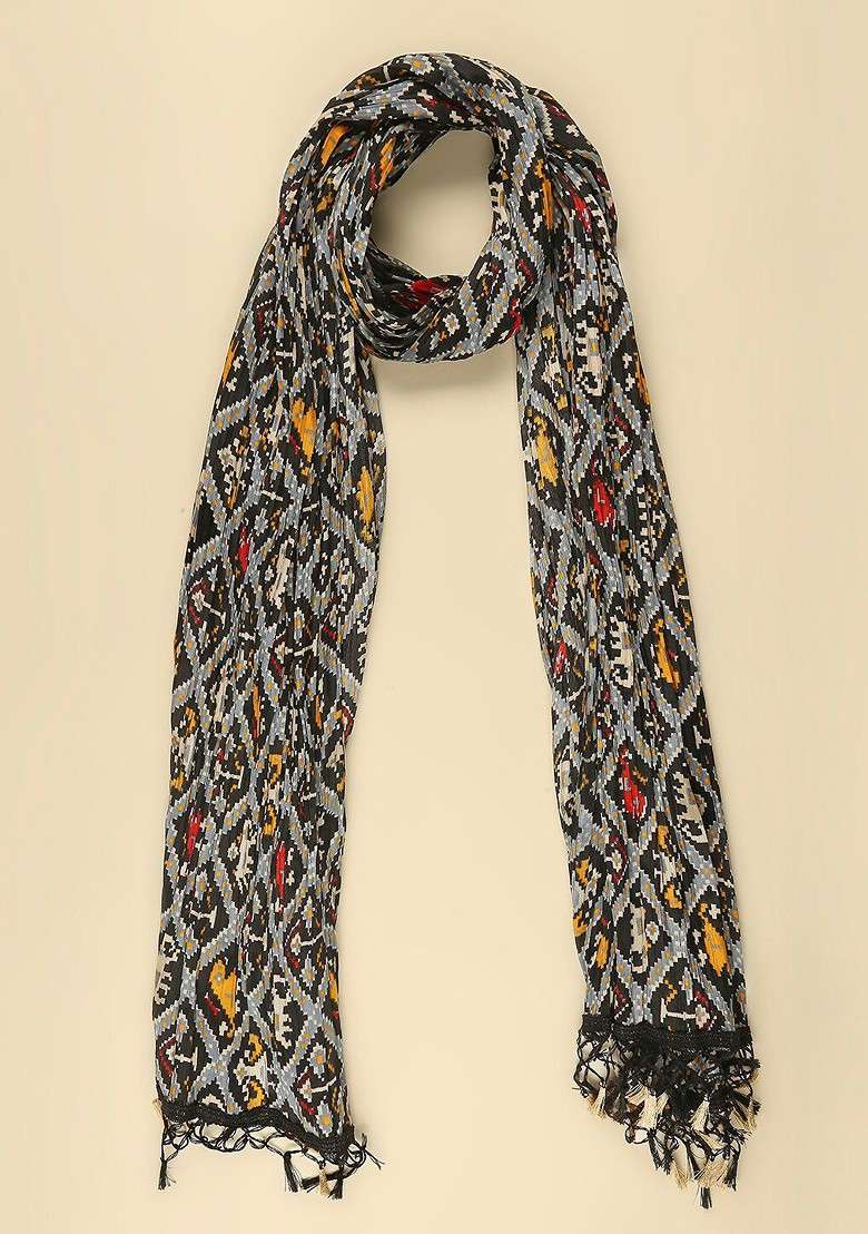 Black And Pink Ethnic Motifs Printed Dupatta - Indya