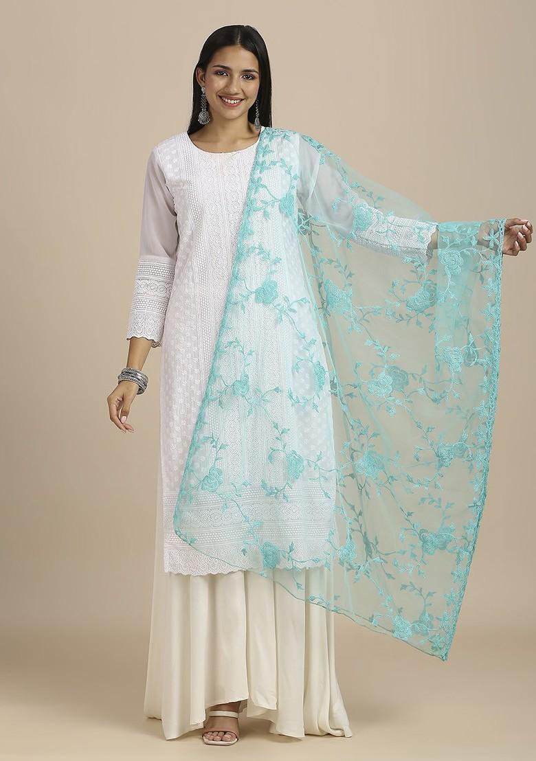 Floral Embroidered Net Dupatta