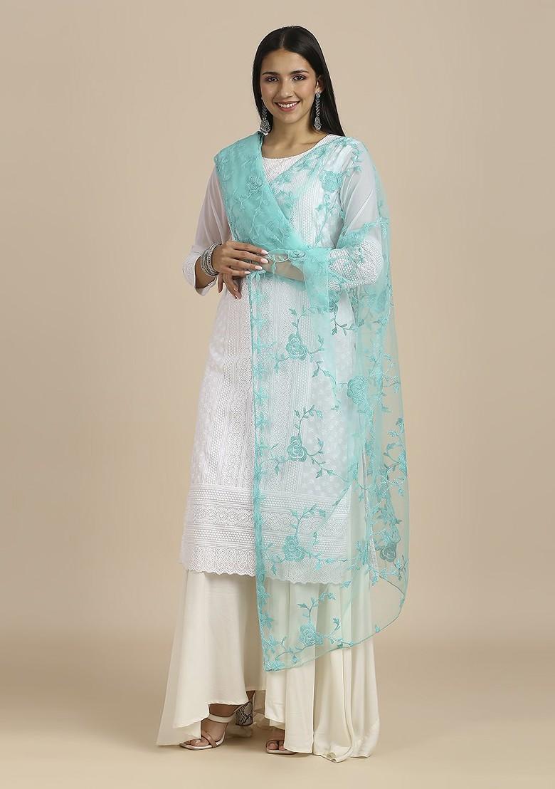 Floral Embroidered Net Dupatta