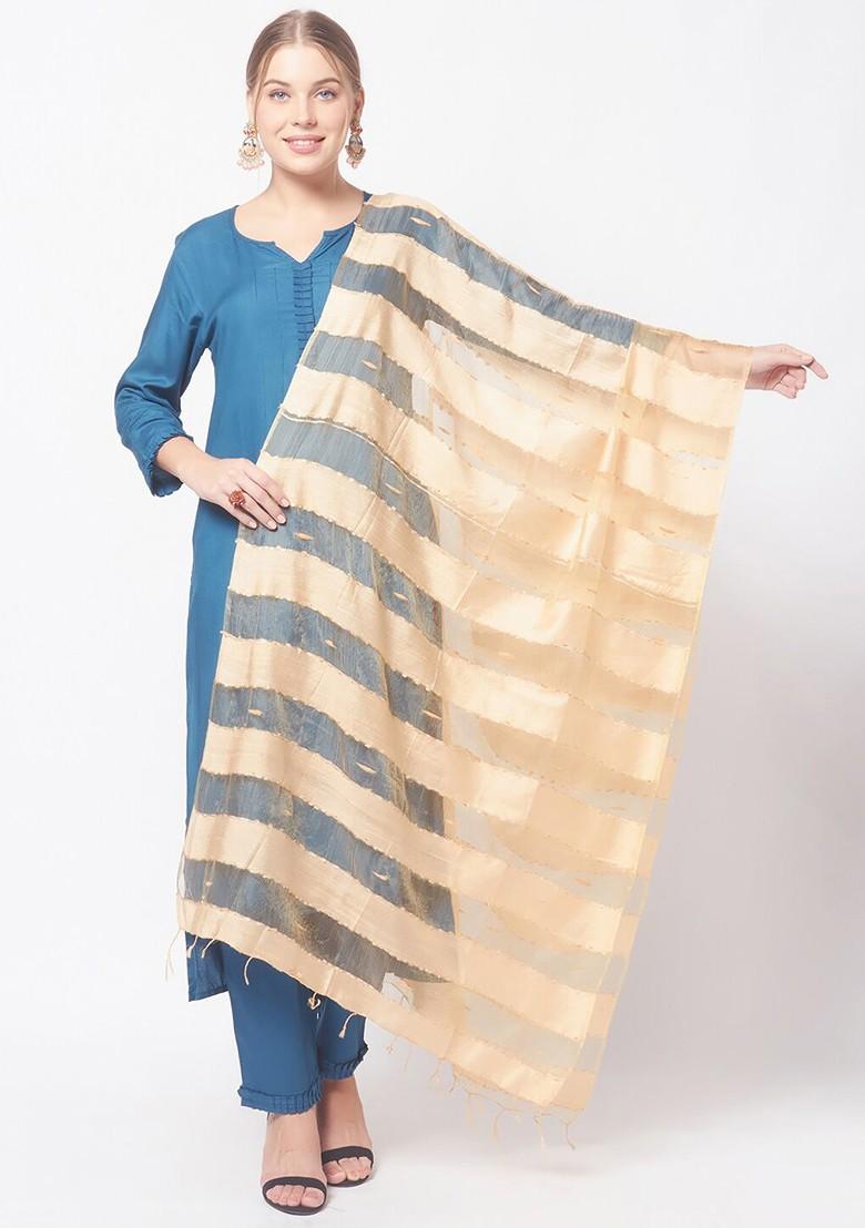 Beige Woven Design Organza Dupatta
