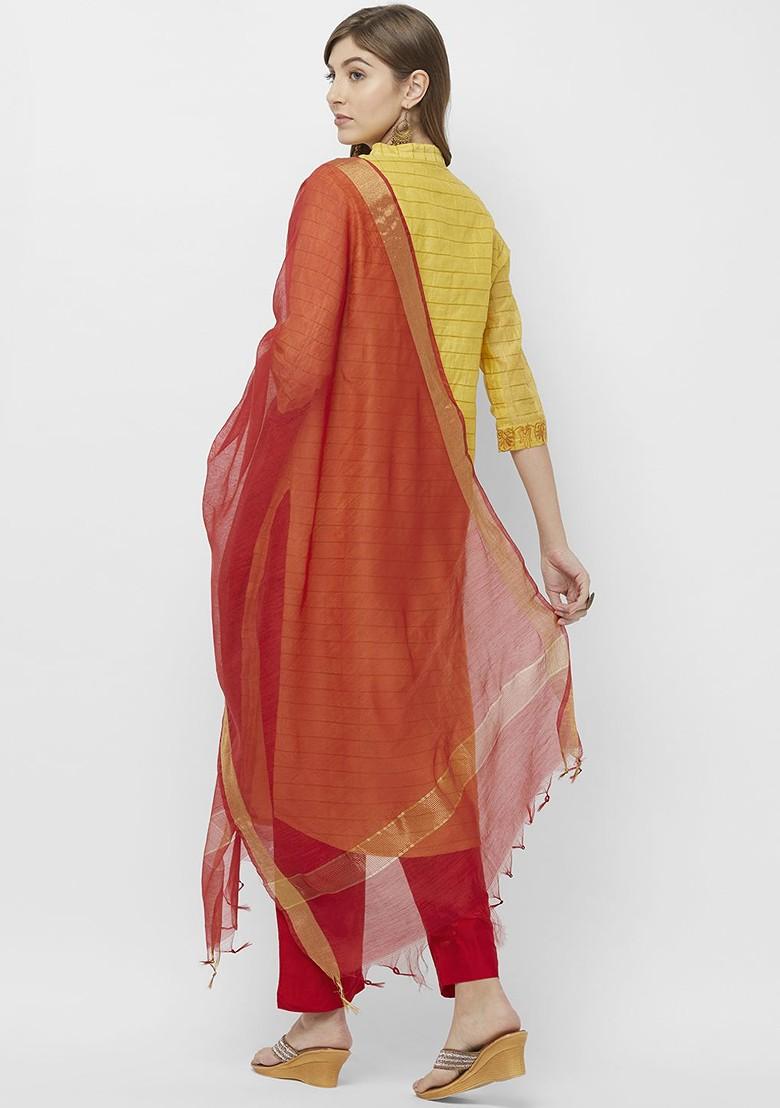 Red And Gold Toned Solid Dupatta