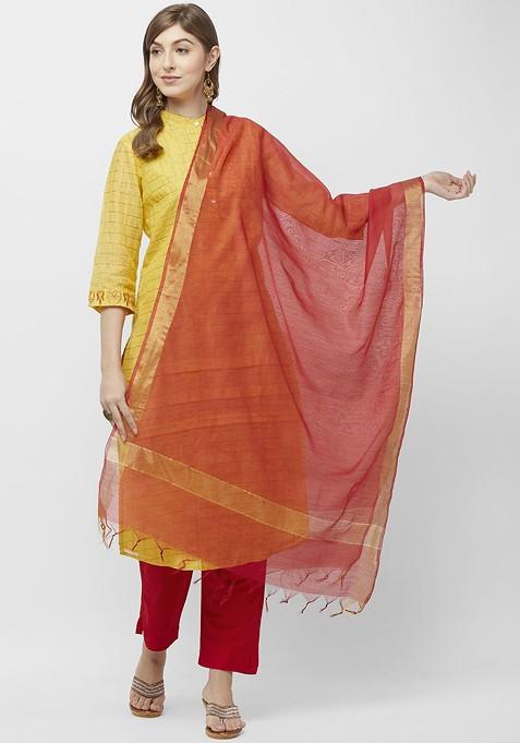 Red And Gold Toned Solid Dupatta
