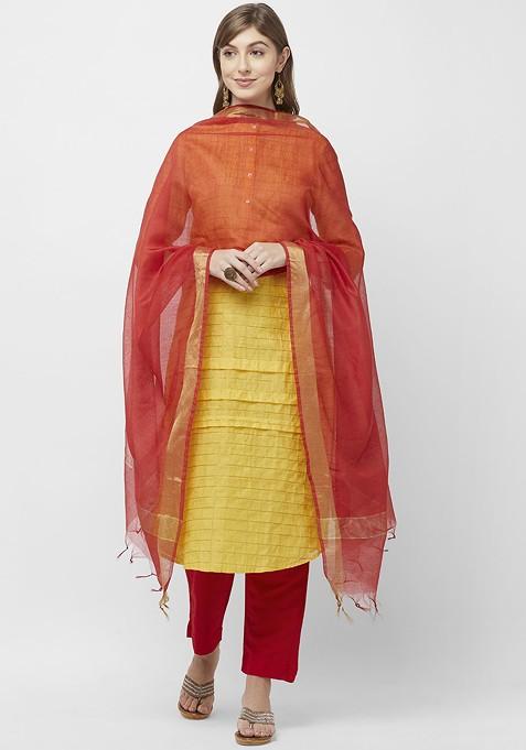 Red And Gold Toned Solid Dupatta