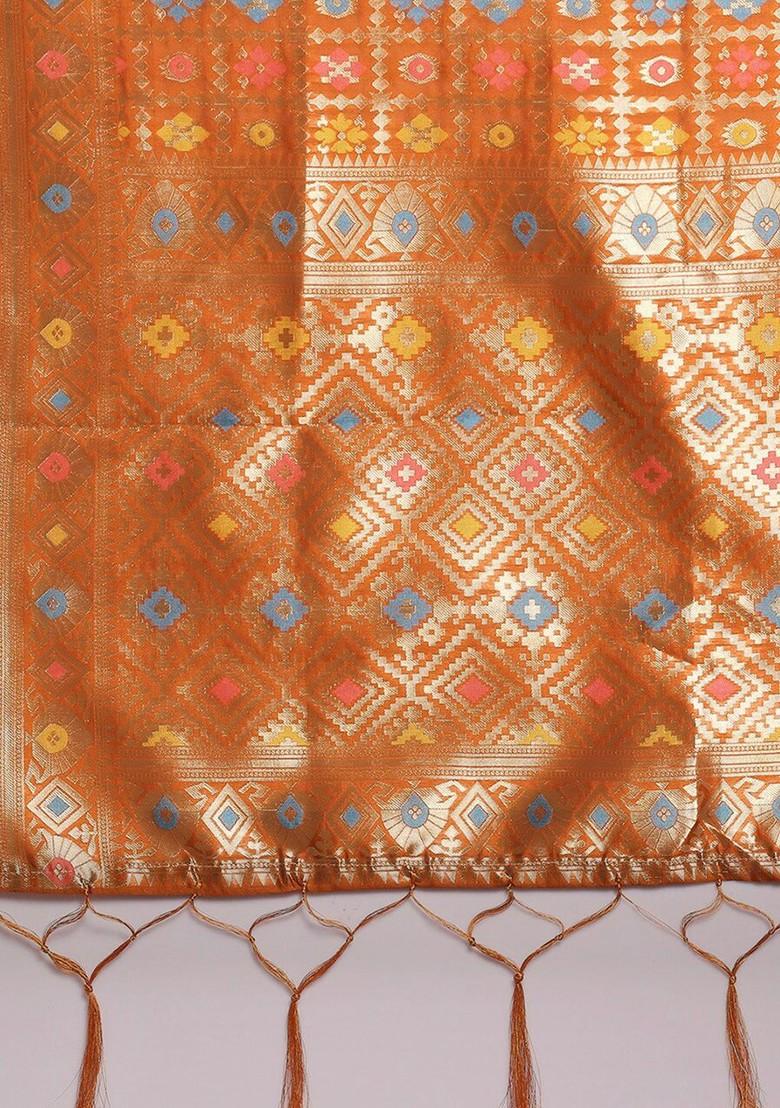 Men Rust And Blue Ethnic Motifs Woven Design Banarasi Silk Dupatta With Zari