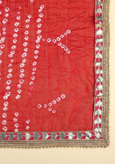 Men Maroon And Off White Bandhani Dupatta With Gotta Patti