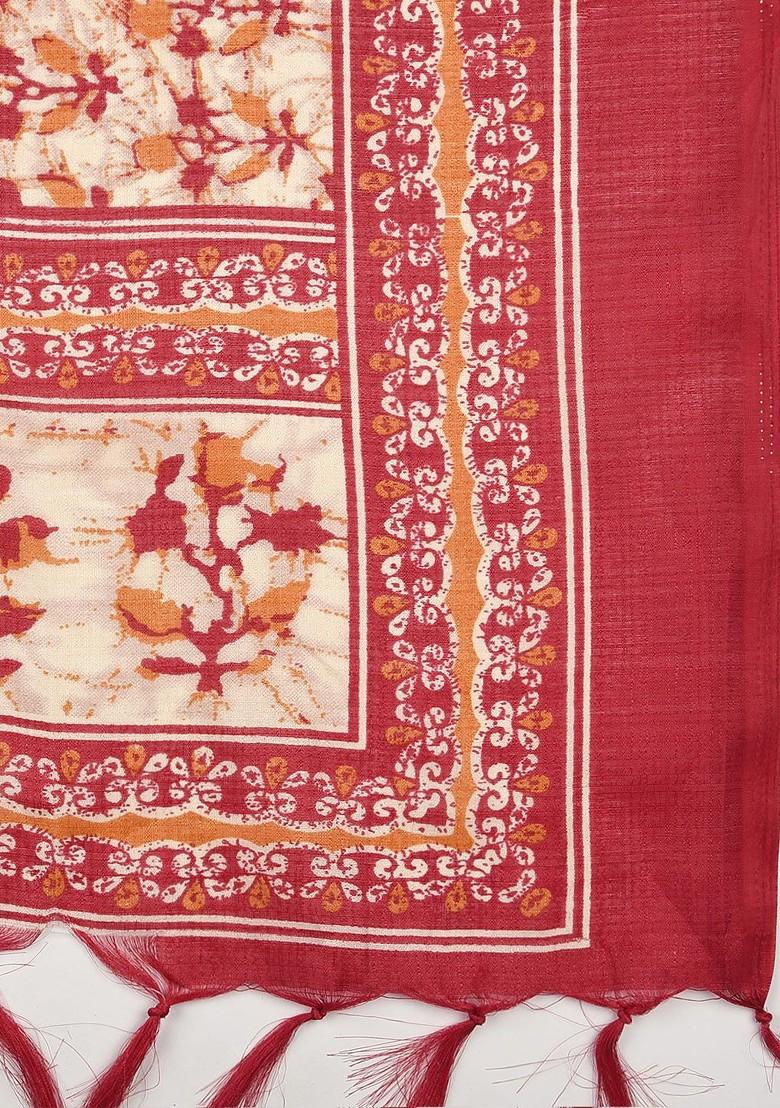 Red And Cream Coloured Printed Dupatta