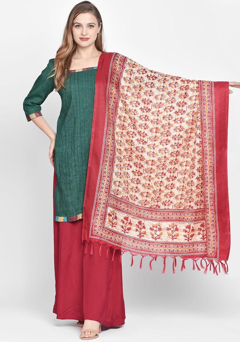 Red And Cream Coloured Printed Dupatta
