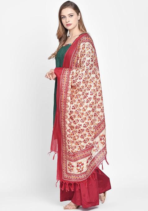 Red And Cream Coloured Printed Dupatta