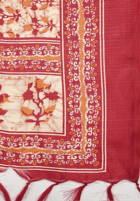 Red And Cream Coloured Printed Dupatta