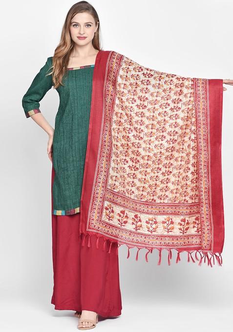 Red And Cream Coloured Printed Dupatta