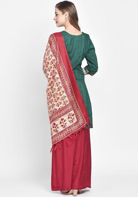 Red And Cream Coloured Printed Dupatta