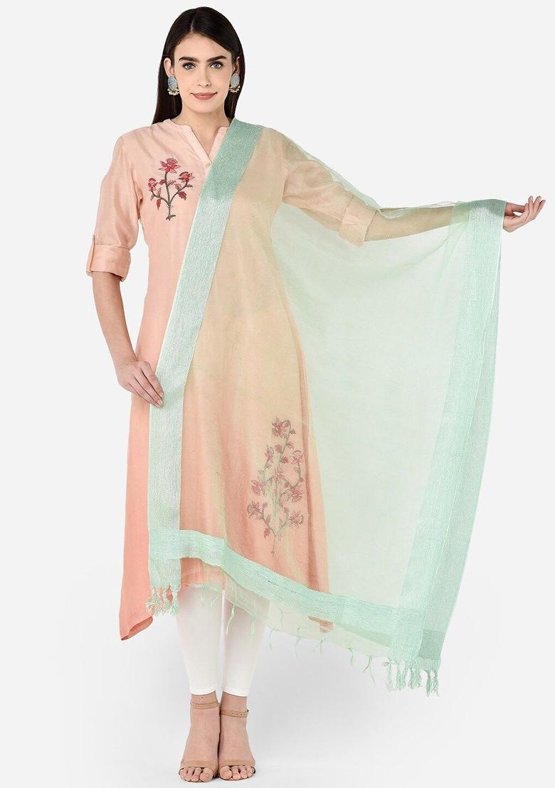 Sea Green Solid Organza Dupatta